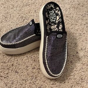 Hey Dude Metallic Black Slip-On Loafers